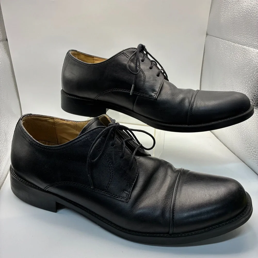 Chaps Mens Black Leather Cap Toe Derby‎ Dress Shoes Lace Up Formal Business